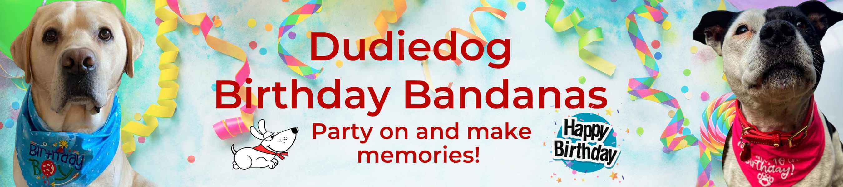 birthday dog bandanas at dudiedog, custom celebration tie on dog scarf